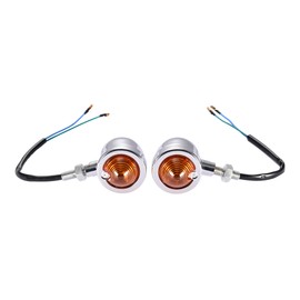 GOOFIT 12V 10W Motorcycle Vintage Refit Chrome Amber Bullet Flashing Light Headlight Lamp Mini Turn Signals Indicator Running Shape Replacement For Scooter Motocross