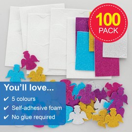 Baker Ross FE924 Angel Glitter Foam Stickers - Pack of 100, Kids Stickers, Ideal for Children's Arts and Crafts Projects, Great for Card Making and Scrapbooking