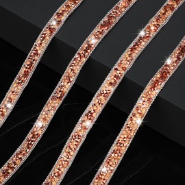 3 Yards Resin Rhinestone Ribbons Self Adhesive Diamond Christmas Ribbon Crystal Ribbon Roll Glitter Resin Diamond Belt Bling Rhinestone Ribbon(0.4 Inch,Rose Gold)