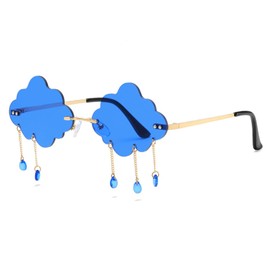 YUELUQU Vintage Fashion Funny Festival Sunglasses Metal Frameless Women Mens Punk Party Glasses（cloud-darkblue）