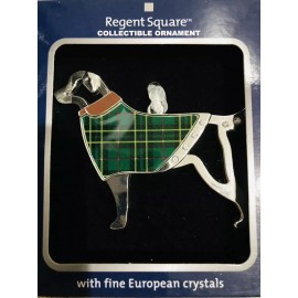 Regent Square Crystals Blue plaid Shirt Golden Retriever Dog Christmas ornament
