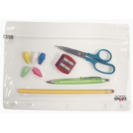 School Smart Zippered Ring Binder Pouches, 7 x 10 Inches, Clear and White Vinyl, Pack of 24