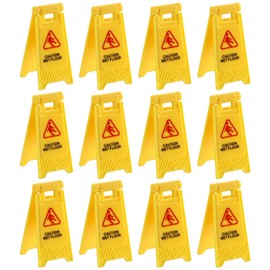 BOHUIZ BOHUIZ 12 Pcs Yellow Warning Sign, Mini Plastic Street Caution Wet Floor Mini Traffic Signs Safety Education Toy for Fashion Dolls DIY Accessories and Scene Ornaments(Caution Wet Floor)