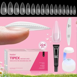 Beetles Tipex Instant Apex Nail Extension Tips Kit Almond/Coffin/Square/Oval/Stiletto/Squaoval Shape Thick Acrylic Nail Flat Nails Manicure Gel press ons Nail Art DIY Nails Art mothersdaygift:_Long Stiletto 16Sizes 192Pcs(Only Tips)