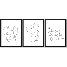 Black and White Cat Canvas Wall Art Cat Line Art Prints Minimalist Silhouettes Pictures fancy Artwork for Walls Abstract Line Painting for Bathroom Laundry Bedroom Decor 12x16 Inch Unframed set of 3