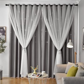 Loyala Star Curtains Blackout Curtains for Bedroom Kids Room Curtains Nursery Curtains Double Layer Curtains Kids Curtains for Boys, Blackout Curtains 96 Inches Long, Grey Curtains, 52 X 96 Inches