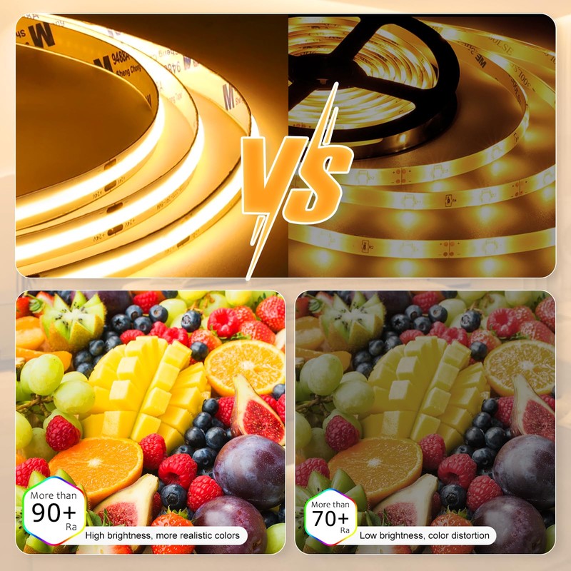COB LED Strip Light Warm White 3000K, 32.8ft Dimmable Bright