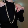 Designer Imitation Pearl Neckalce Camellia Flower Long Double Stranded Necklace