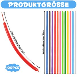 Pack of 100 Modelling Balloons, 30 cm Balloons for Animals, Long Colourful Balloons for Party, Birthday, Christmas, Weddings