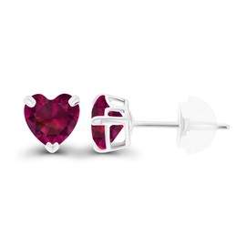 Genuine 925 Sterling Silver 5mm Heart Created Red Ruby July Birthstone Genuine Stud Earrings For Women