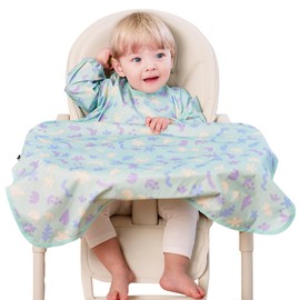 aijoo All-in-one Coverall Bib, Baby Feeding Bibs, Long Sleeve, BLW Bibs Covers baby and high chair (Mint Flower)