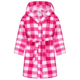 Kids Robe Boys Girls Hooded Fleece Sleep Robe Animal Soft Bathrobe Pink Plaid 9-12 Years