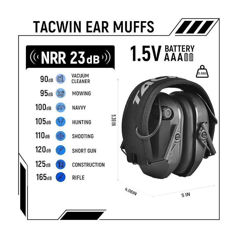 TACWIN Shooting Ear Protection for G Range, Active Noise Reduction