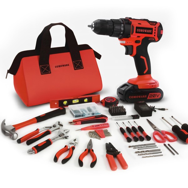 COMOWARE Home Tool Kit with 20V Cordless Power Drill, 171PCS