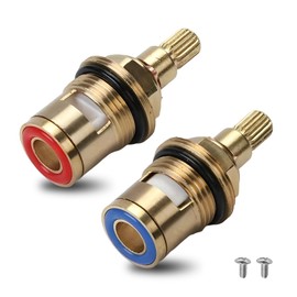 Pack of 2 Tap Valve, Universal Cartridge Tap Valve Top 1/2 Inch Brass Water Valve Ceramic Top Replacement Parts with Handle for Kitchen (1 Pair Hot and Cold)