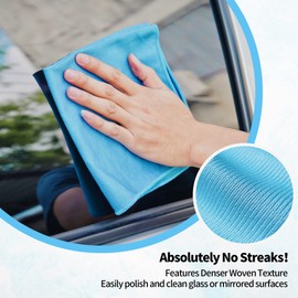 HOMERHYME Microfiber Glass Cleaning Cloth - 12 Pack, 16" x 14" Window Cleaning Towel, Streak Free, Lint Free, Great for All Delicate Surface, Window, Glasses, Stainless Steel, Windshield.