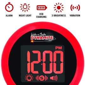 Geemarc WAKE 'N' SHAKE Dynamite - 95dB Loud Alarm Clock with Bright Flashing Light, Bed Shaker and Snooze Function - USB Charging Port - For the Hard to Wake, Hard of Hearing and Deaf - UK Version