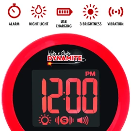 Geemarc WAKE 'N' SHAKE Dynamite - 95dB Loud Alarm Clock with Bright Flashing Light, Bed Shaker and Snooze Function - USB Charging Port - For the Hard to Wake, Hard of Hearing and Deaf - UK Version