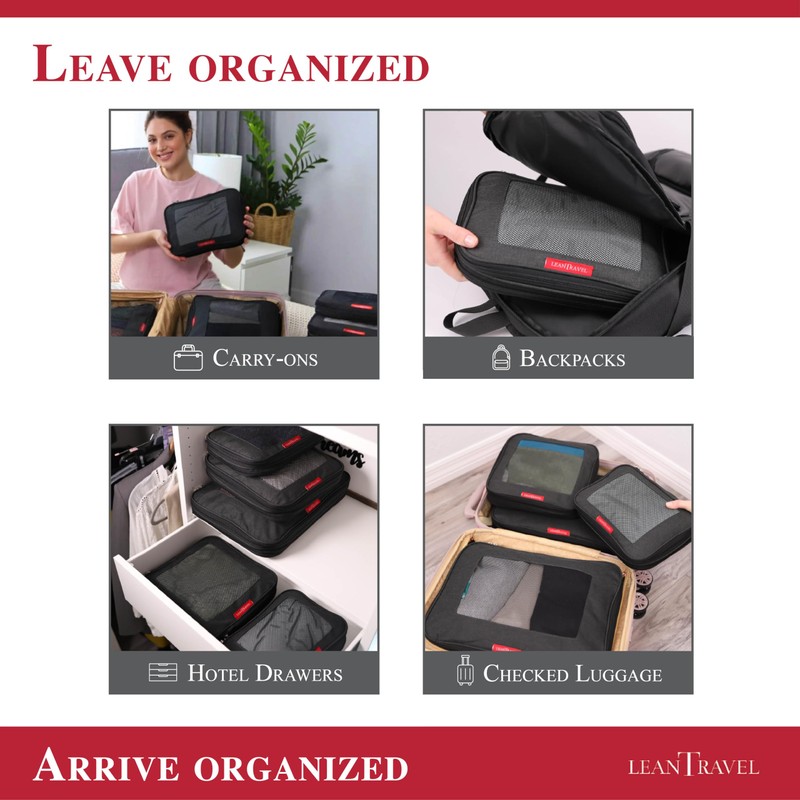 LeanTravel Compression Packing Cubes for Travel Organizers with Double Zipper