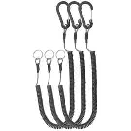 PATIKIL 3pcs Retractable Spring Coil Straps, 6" Spiral Stretchy Safety Lanyard Cord with Aluminium Clip and Key Ring for Fishing Kayak Climbing Boating Pliers, Black