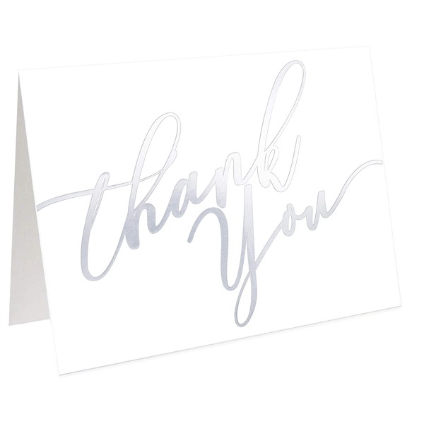 60 Pack Thank You Cards - Silver Thank You Cards -Elegant Greeting Cards With ‘’Thank you’’ Embossed In Silver Letters -Baby Shower, Bridal, Wedding Thank You Cards -Include 60 Envelope - 3.75'' x 5''