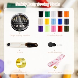 Mini Sewing Kits for Adults & Kids, Small Sewing Accessories and Supplies for Beginners with Needles, Threads, Scissors, Measure Tape, Suitable for Travel, Home, School and DIY Gift (Cream White)