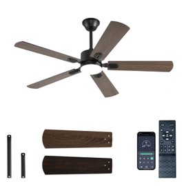 52 inch Modern Ceiling Fans with Lights APP/Remote Control, Low Profile Reversible 6 Speeds Dimmable Ceiling Fan Light for Indoor/Outdoor Bedroom Living Room（Brown）…