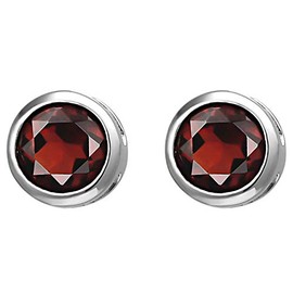 Jobo Women's Stud Earrings 925 Sterling Silver 2 Garnet Red Earrings, Silver, Garnet