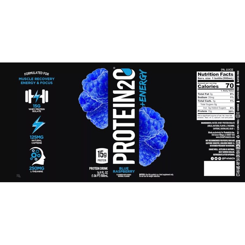 Protein2o 15g Whey Protein Infused Water Plus Energy, Blueberry Raspberry,