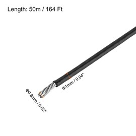 sourcing map 164Ft(50M) Wire Rope 304 Stainless Steel Cable 1/24"(1mm) Vinyl Coated with 30pcs Aluminum Sleeves for Hanging, Clotheslines, Lifting Black