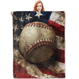 VANZEV Baseball Blanket, 50"x60" Patriotic American Baseball Flannel Fleece Throw for Kids & Adults, Ultra-Soft and Warm Home Decor Blanket, Baseball Gifts