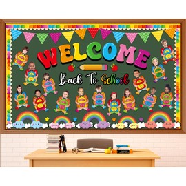 gisgfim Welcome Back to School Bulletin Board Decorations Set Schoolbag Paper Cutouts Colorful Cartoon Backpack Classroom DIY Photo Craft Bulletin Board Decor for Preschool Home Door Chalkboard Wall