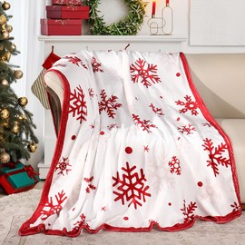 Red Snowflake Blanket Christmas Throw Blanket Winter Holiday Bed Blanket Super Soft Flannel Fleece Throw Blanket Cozy Fuzzy Plush Blanket for Couch Christmas Decor “50 x 60”