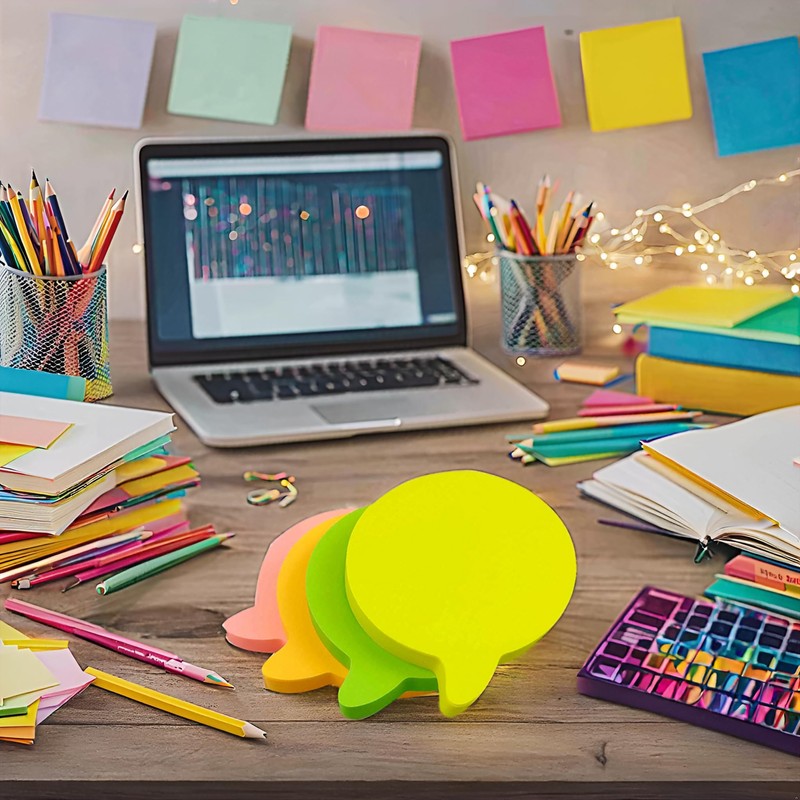 Evergreen Goods Sticky Notes Neon Speech Bubbles Removable Assorted Colours