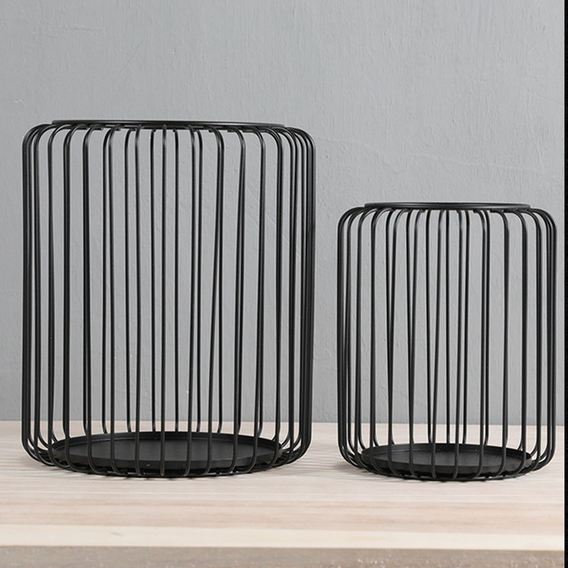 Cage Candleholder Set Matte Black Metal Cylinder Modern Simple Bird