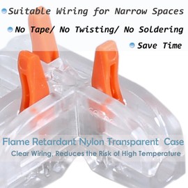 DIANQI Lever Nut Wire Connectors 3 Way T-Shaped Nuts Terminal connectors Compact Splice Wire Conductor Connectors for Wiring AWG 28-12 (Transparent Orange - 30pcs)