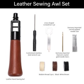 WUTA Repair Stitch Kit Leathercraft Stitch Awl Tool with 5 Pcs Small Chrome-Plated Needle, for Leather, Belt, Canvas, Fabric, Bag Repair Professional Speedy Stitcher Leather Craft Tool