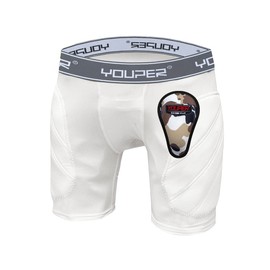Youper Boys Youth Padded Sliding Shorts with Soft Protective Athletic Cup for Baseball, Football, Lacrosse (White Grey, Large)