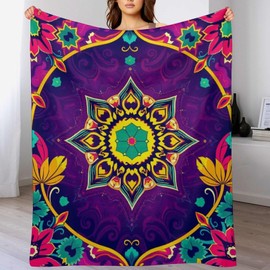 Mandala Throw Blanket,Psychedelic Blanket Decor Gifts for Adults Women Men, Lightweight Soft Flannel Fleece Cozy Blankets for Bed,Sofa,Couch,Camping for All Season（80''x 60''）