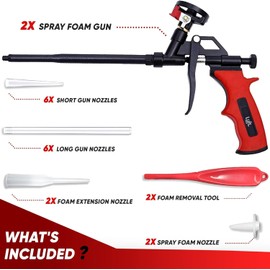 Professional Expanding Foam Spray Gun (2 Insulation Guns + 18 Extenders) PU Insulating Applicator Heavy Duty Metal Body Dispensing Foam Gun Suitable for Caulking, Filling, Sealing (2 Pack)