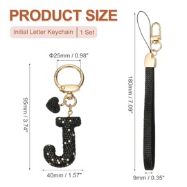 PATIKIL Bling Letter Keychain, Sparkly Initial Keychains Diamond Letters Key Wristlet for Girls Women Bag Decorations Car Backpack Accessories, Black-J