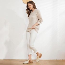 Vertundy Beige Women's Mules Slip On Backless Leather Shoes for Girls Lady Work Slides White Fur Mules