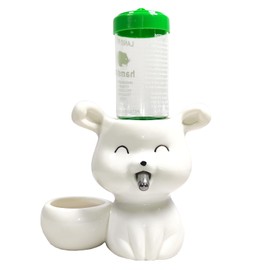Hamster 2-in-1 Bunny-Shaped White Ceramic Water Bottle Holder & Food Bowl for Gerbils Small Animals,Cute Accessory(Water Bottle Included)