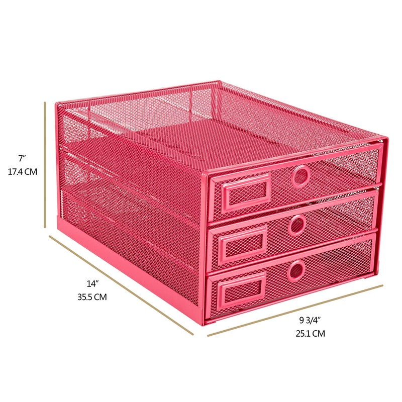 Annova Desk Organizer Wire Mesh 3 Tier Sliding Drawers Paper