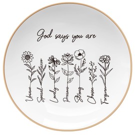 God Says You are Spiritual Gifts - Jewelry Tray,Gifts for Christian Women,Baptism Gifts for Adult Daughter,God Gifts for Women,Sister Gifts,Aunt Niece Ring Dish, (Rounded)