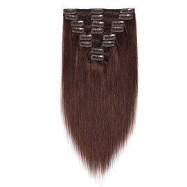 Double Weft 100% Remy Human Hair Clip in Extensions #2 Dark Brown 10''-22'' Grade 7A Quality Full Head Thick Thickened Long Short Straight 8pcs 18clips for Women Fashion 12" / 12 inch 110g