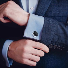 VURYAPI 2 Pieces Silver Round Cuff Button Cover Cufflinks for Men Wedding Formal Shirt, Metal