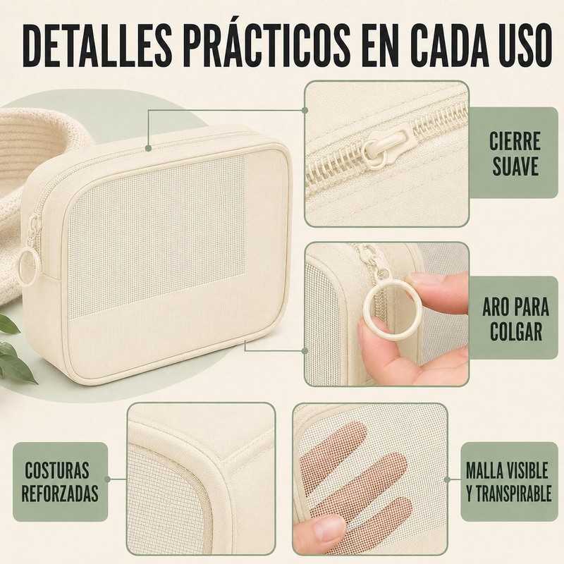 Set de 4 Bolsas de Maquillaje de Malla para Viaje,