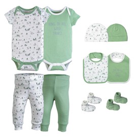 Little Peaches Baby Layette Set - 10 Piece Baby Boy Clothes, Baby Shower Gifts For Boys, Baby Essentials For Newborn, Fits 3 to 6 month baby boy clothes - Camping in the wild