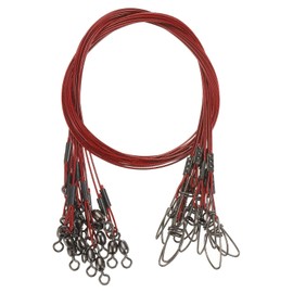 PATIKIL Fishing Wire Leader Line 125LB 21 Inch, 15Pcs Steel Heavy Saltwater Fishing Leader Line High Strength with Rolling Swivel and Snap, Red